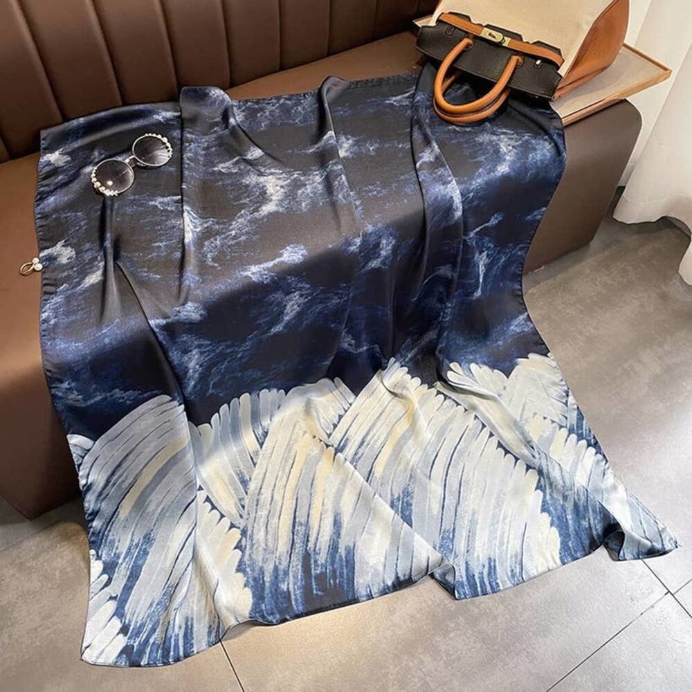 2/$30 NEW Blue White Japanese Wave Painted Nature Printed Fashion Scarf